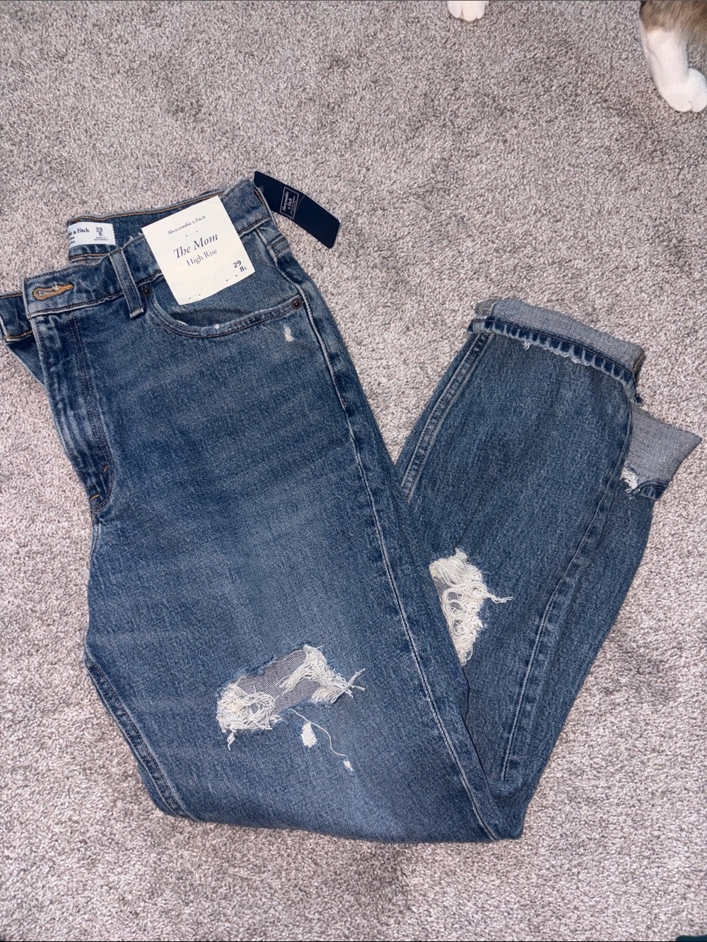 Abercrombie & Fitch Dark Wash Straight-Leg Distressed Jeans